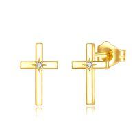 wholesale 14k Gold Cross Stud Earrings With Zircon Star Accent For Women-cross stud earrings