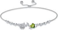 wholesale 925 Sterling Silver Rose Flower Birthstone Bolo Bracelet for Women-08-August-Peridot