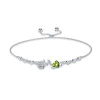 wholesale 925 Sterling Silver Rose Flower Birthstone Bolo Bracelet for Women-08-August-Peridot