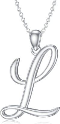 wholesale Sterling Silver 26 Letter Pendant Necklace-Letter L-white gold plated