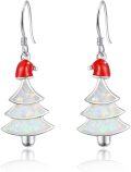 wholesale 925 Sterling Silver White Fire Opal Christmas Tree Snowflake Drop Earrings-0-0