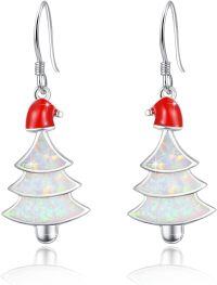wholesale 925 Sterling Silver White Fire Opal Christmas Tree Snowflake Drop Earrings-White