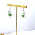 wholesale 925 Sterling Silver White Gold Plated Hummingbird Green Crystal Flower Drop Earrings-0-3