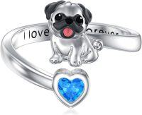 wholesale 925 Sterling Silver Adjustable Bat Highland Cow Ring Animal Jewelry Gift for Her-Pug