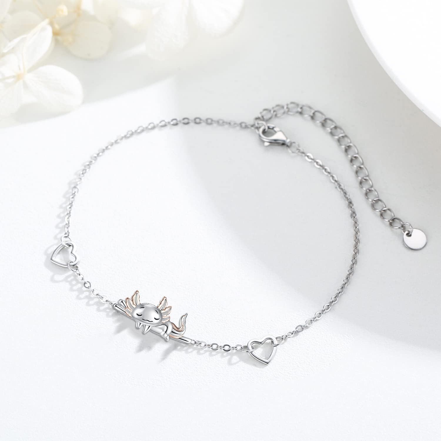 wholesale 925 Sterling Silver Dragon Charm Bracelet with Heart Links and Rose Gold Accents Gift for Women Girls Daughter Friends-0-1