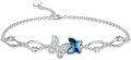 wholesale 925 Sterling Silver Blue & Clear Crystal Butterfly Charm Bracelet for Women and Teen Girls-0-0