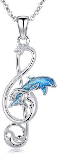 wholesale 925 Sterling Silver Dolphin Musical Note Pendant Necklace for Women Girls Gifts-Dolphin Music Note Necklace