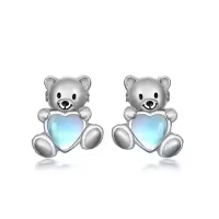 wholesale 925 Sterling Silver Teddy Bear Heart Stud Earrings Wholesale for Girls Women Kids -Teddy Bear