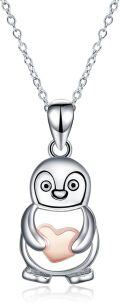 wholesale 925 Sterling Silver Penguin Heart Charm Necklace for Women Girls  45cm Chain Length-0-0