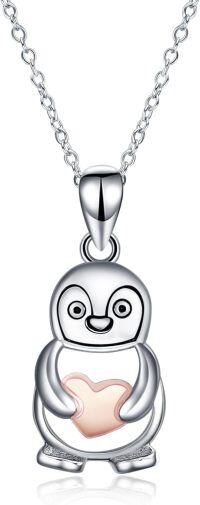 wholesale 925 Sterling Silver Penguin Heart Charm Necklace for Women Girls  45cm Chain Length-E-Penguin