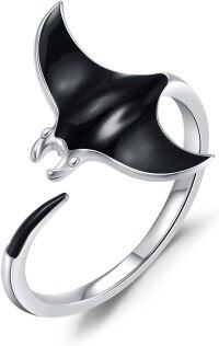 wholesale 925 Sterling Silver Ocean Open Ring w Orca Shark Manta Ray Animal Lovers Jewelry Gift-Manta Ray1