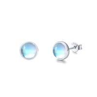 wholesale 925 Sterling Silver Blue Opalite Round Stud Earrings for Sensitive Ears-A-Silver 4.0 Millimeters