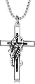 wholesale 925 Sterling Silver Scorpion on Cross Mens Pendant Necklaces-0-0
