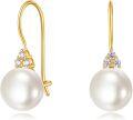 wholesale 14K Solid Gold White Pearl and Cubic Zirconia Dangle Drop Earrings for Women-0-0