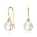 wholesale 14K Solid Gold White Pearl and Cubic Zirconia Dangle Drop Earrings for Women-0-0