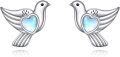 wholesale 925 Sterling Silver Heart Dove Bird Stud Earrings with Blue Stone-0-0