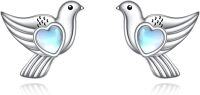 wholesale 925 Sterling Silver Heart Dove Bird Stud Earrings with Blue Stone-bird