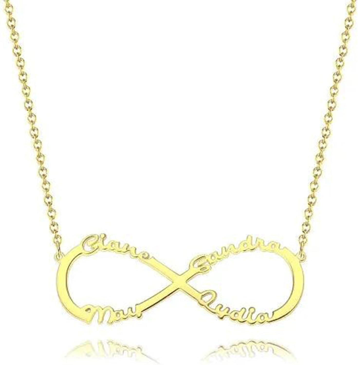 18K Gold Infinity Name Necklace for Women Fine Jewelry Gift-C Four Name