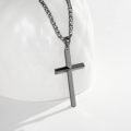 wholesale  Black Plated Mens 3mm Cuban Link Necklace with Cross Pendant (24) -0-1