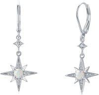 wholesale 925 Sterling Silver Opal Star and Cubic Zirconia Leverback Earrings-Star Earrings – Opal