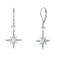 wholesale 925 Sterling Silver Compass Star Earrings Wholesale With Opal And Diamonds-Star Earrings – Opal