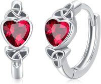 wholesale 925 Sterling Silver Red Crystal Heart Celtic Knot Huggie Hoop Earrings for Women-0964H