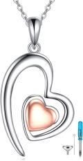 wholesale 925 Sterling Silver Double Heart Pendant with Rose Gold Plated Inner Heart and Chain - Urn Keepsake Memorial Jewelry for Ashes Cremation-0-0
