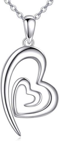 wholesale 925 Sterling Silver Double Heart Pendant Necklaces for Women Mother's Day Gifts Jewelry-Heart Necklace