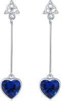 wholesale 925 Sterling Silver Blue Crystal Heart Drop Earrings with Trinity Knot Topper-0-0