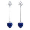 wholesale 925 Sterling Silver Blue Crystal Heart Drop Earrings with Trinity Knot Topper-0-0