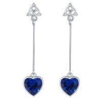 wholesale 925 Sterling Silver Blue Crystal Heart Drop Earrings with Trinity Knot Topper-Cobalt Blue