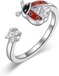 wholesale 925 Sterling Silver 925 Sterling Silver Cute Animal Adjustable Open Rings Women Birthday Gifts-Ladybug Ring