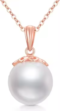 wholesale 18K Rose Gold Freshwater Pearl Pendant Necklaces Wholesale for Women - 9mm White Round Stone Chain Set-Rose Gold