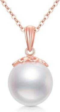 wholesale 14K Gold Chain with White Round Pearl Pendant Necklace for Women - 18 Length-Rose Gold