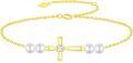 wholesale 10K Gold Moissanite & Pearl Cross Bracelet for Women, Nickel-Free, 8.4-0-0