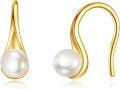 wholesale 14K Gold Teardrop White Pearl Dangle Earrings for Women and Girls-0-0