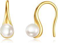 wholesale 14K Gold Teardrop White Pearl Dangle Earrings for Women and Girls-Gold-6mm Pearl Earring