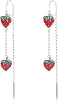 wholesale 925 Sterling Silver Strawberry Drop Earrings - Fruit Themed  for Women-Strawberry