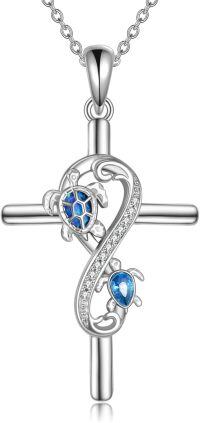 wholesale 925 Sterling Silver Blue Opal Sea Turtle Infinity Cross Pendant Necklace for Women/Mother/Daughter/Sister-Turtle