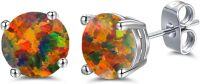 wholesale 925 Sterling Silver Green Fire Opal Round Stud Earrings - Multiple Sizes & Colors for Women Men Gifts-Greenish Mexican Brown