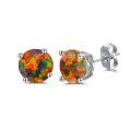 wholesale 925 Sterling Silver Green Fire Opal Round Stud Earrings - Multiple Sizes & Colors for Women Men Gifts-0-18