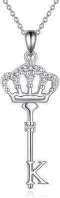 wholesale Metal Stone Dainty Letter Key Crown Necklace Lucky Script Pendant Chain-0-0