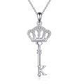 wholesale 925 Sterling Silver Crown Key Initial K Cubic Zirconia Pendant Necklace Platinum Plated-0-0