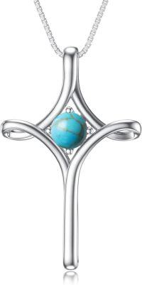 wholesale  Sterling Silver Birthstone Cross Necklace for Women Fine Jewelry Gift -12-Turquoise-December