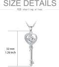wholesale 14K White Gold Plated 925 Sterling Silver Heart Key Pendant Necklace with Moissanite Diamond 18+2 inch Chain Birthday Christmas Gifts for Her Wife Girlfriend-0-1