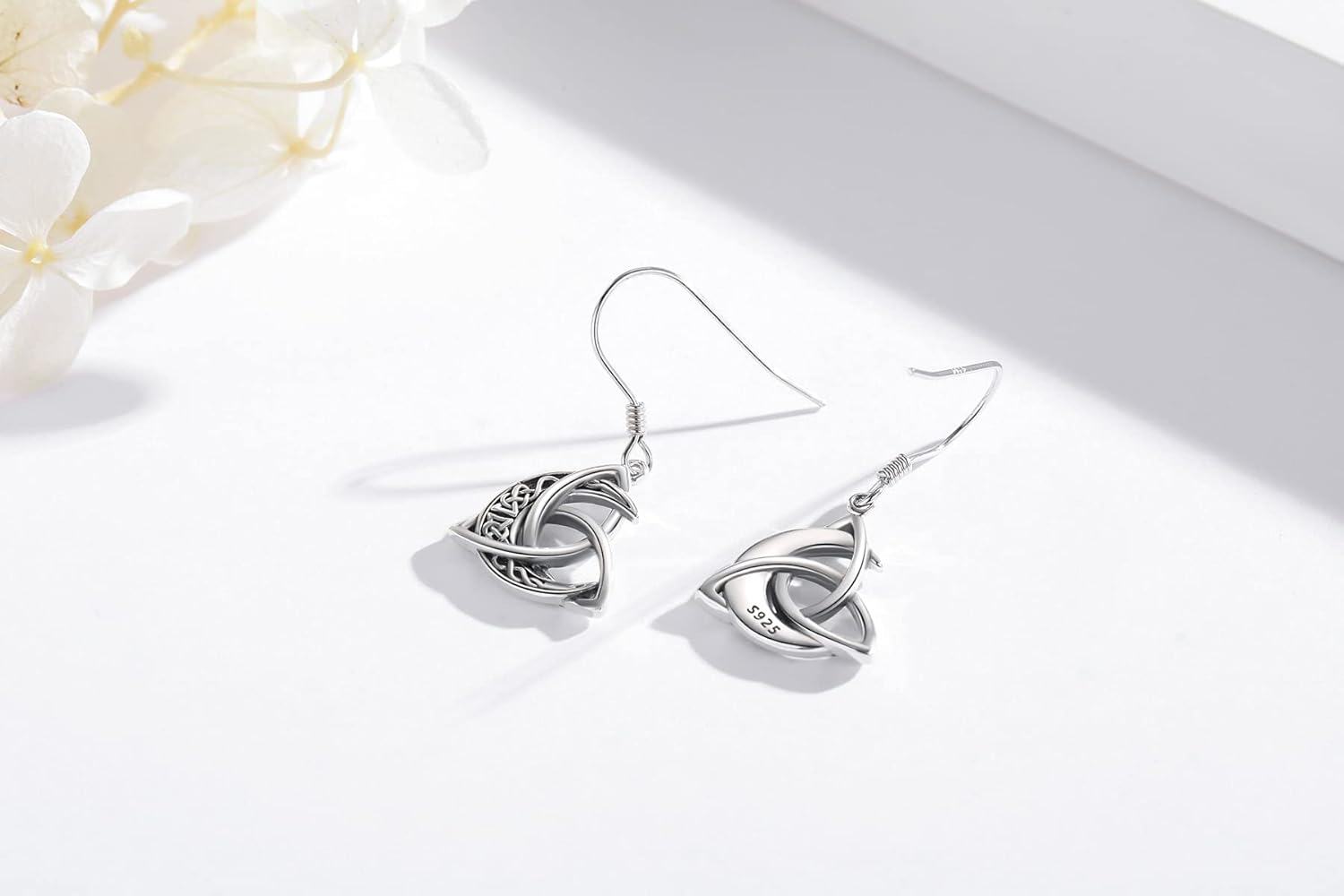 Sterling Silver Celtic Knot Crescent Moon Drop Dangle Earrings Irish Celtic Jewelry-0-2