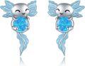 wholesale Sterling Silver Blue Opal Axolotl Stud Earrings - Regeneration Symbol Lightweight Hypoallergenic Jewelry-0-0