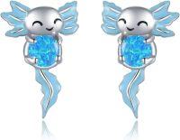 wholesale Sterling Silver Blue Opal Axolotl Stud Earrings - Regeneration Symbol Lightweight Hypoallergenic Jewelry-A-Blue Opal