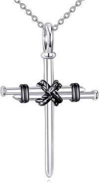 wholesale 925 Sterling Silver Cross Nail Design Pendant Necklace for Women and Men-nail