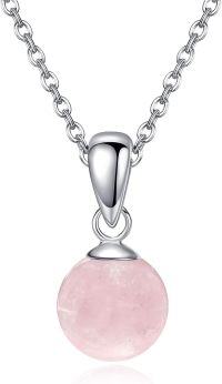 wholesale 925 Sterling Silver Purple Amethyst Round Bead Pendant Necklace-Rose Quartz